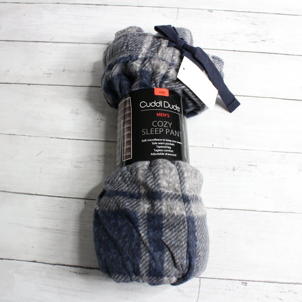 Cuddl Duds Men's Fleece Pajama Pants Size 4XB XXXL Gray Blue Plaid